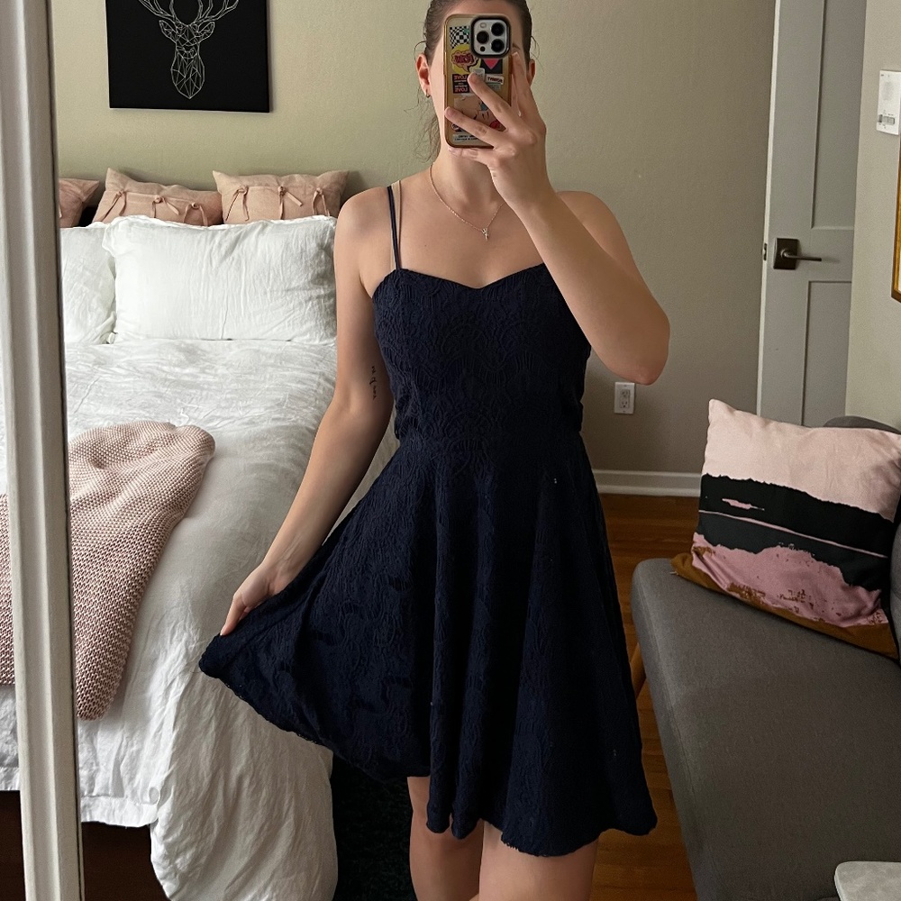 Lace dark blue A-line dress